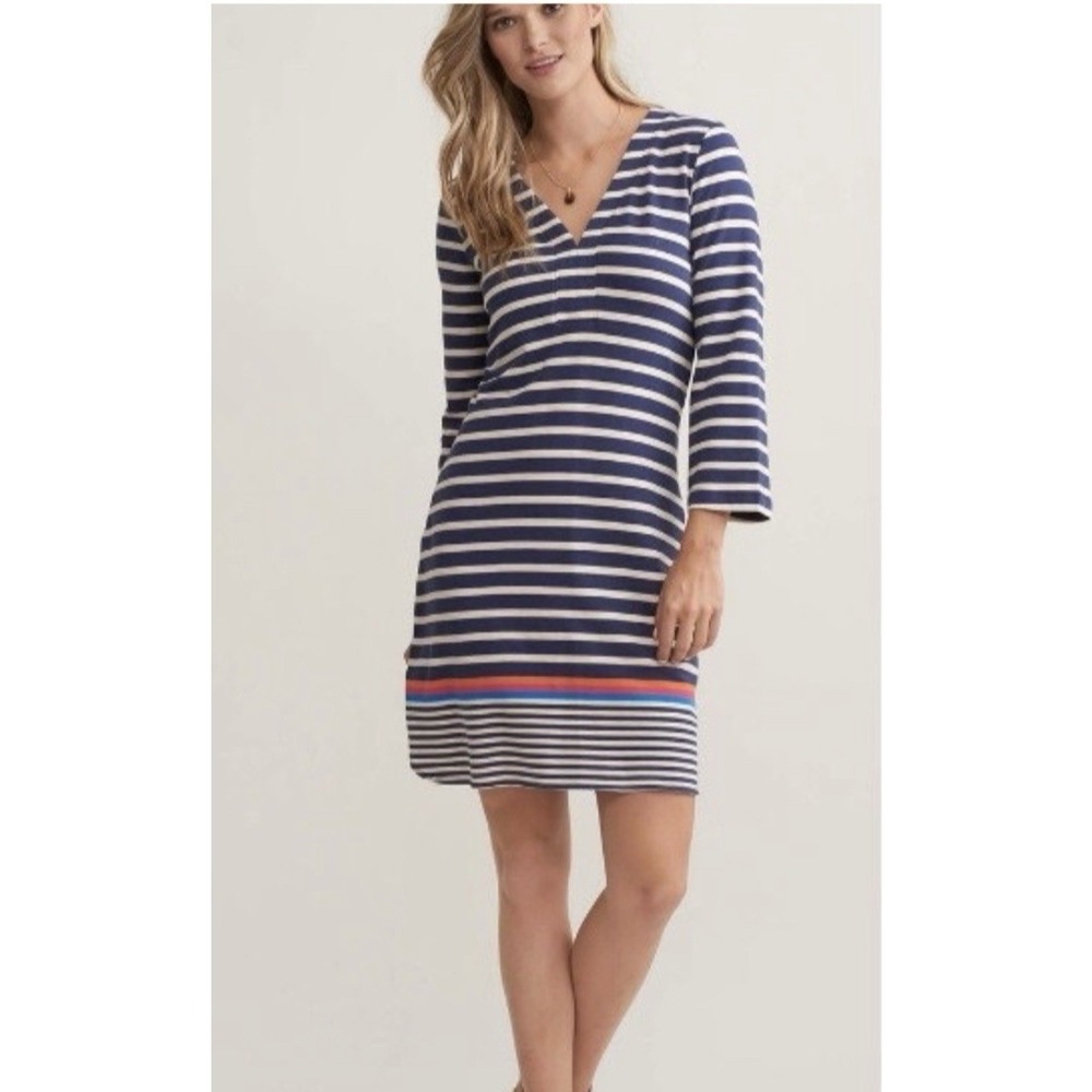 Hatley Blue Aqua Stripe dress Jersey‎ Knit shift 3/4 sleeve Casual Cute XL